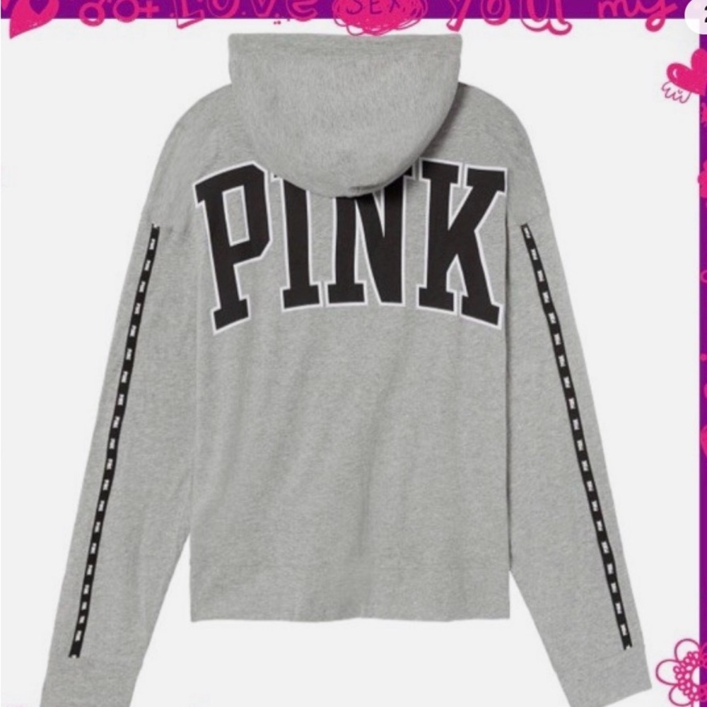 VS PINK 💜CAMPUS LOGO LIGHTWEIGHT LS HOODED TOP - Picture 2 of 7